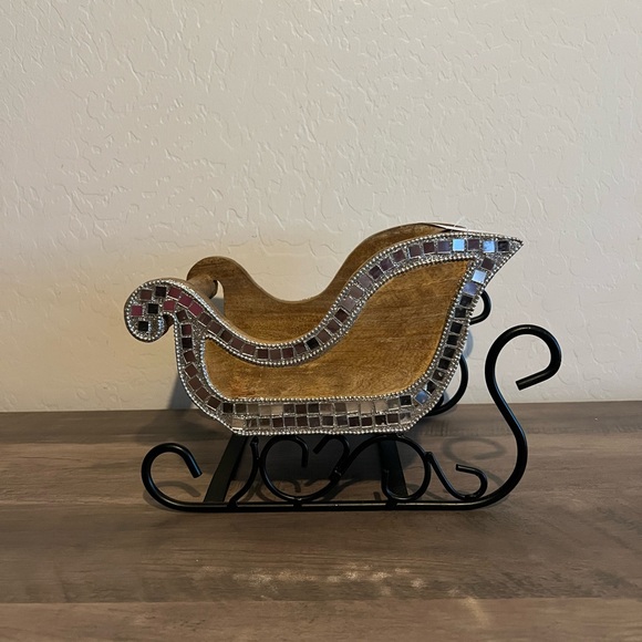 Sleigh Hill Wooden Santa Sleigh with Disco Mirror Ball Accents Christmas Decor - Picture 4 of 14